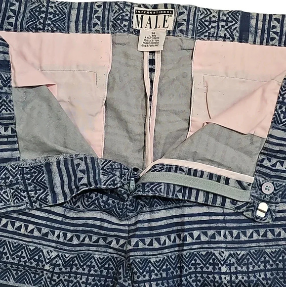 International Male Blue Aztec Print Cotton Shorts 36 90s Y2K Boho Preppy Vintage - Picture 6 of 7